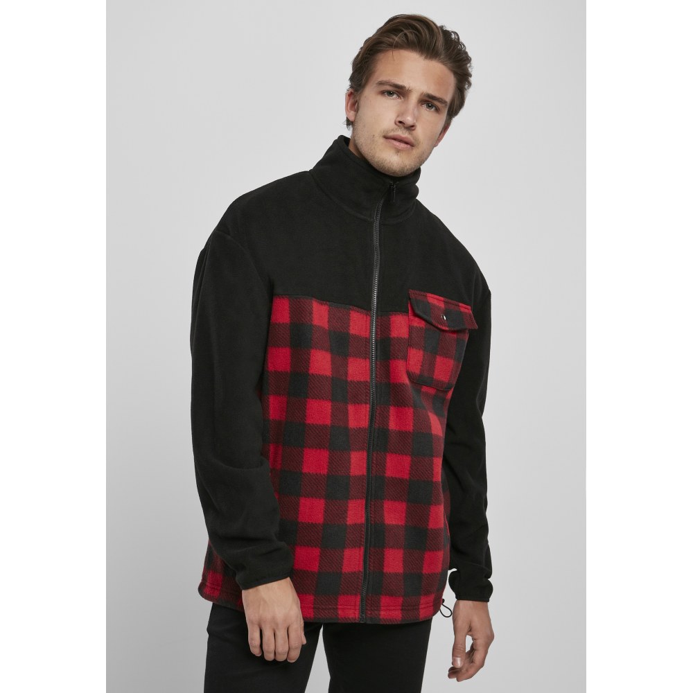 Urban Classics - Patterned Polar Fleece Veste - Noir/Rouge